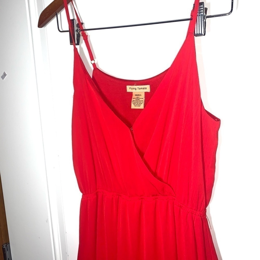 Flying Tomato Cherry Red Chiffon tiered ruffled Maxi dress Small - Picture 8 of 9